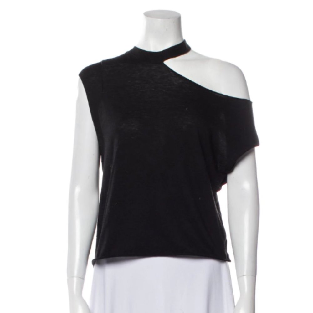 RtA Asymmetrical Short Sleeve Top, Black, Size Small